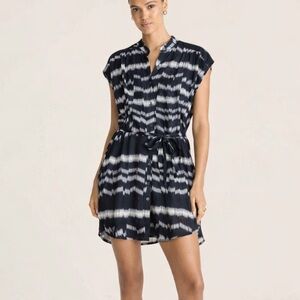 Vitamin A Black and White Tie-Dye Button-Front Swim Coverup Dress Belted XS